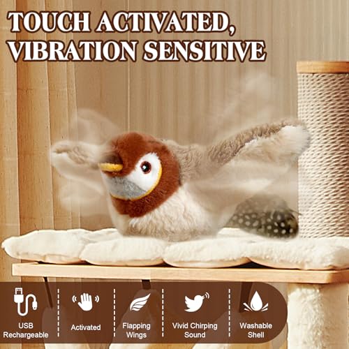 KutaKuta Oiseau Volant Jouet Interactif Rechargeable et Lavable pour Chat Adulte - Jouet Oiseau Gazouillant d'Intérieur