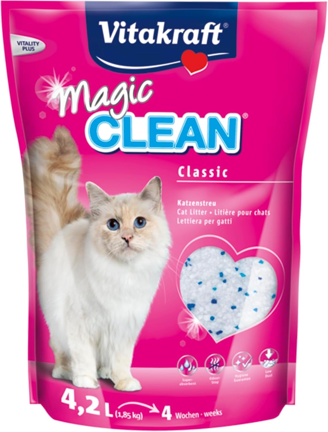 Vitakraft Magic Clean - Litière silice pour chat - Idéale pour les nouveau-nés - Jardinées intérieures - Absorbante et f