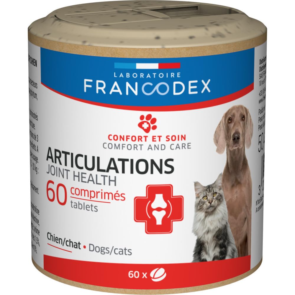 Francodex articulations Chien & Chat 60 comprimes pour chiens atteints d'arthrite, soulagement rapide des douleurs, form