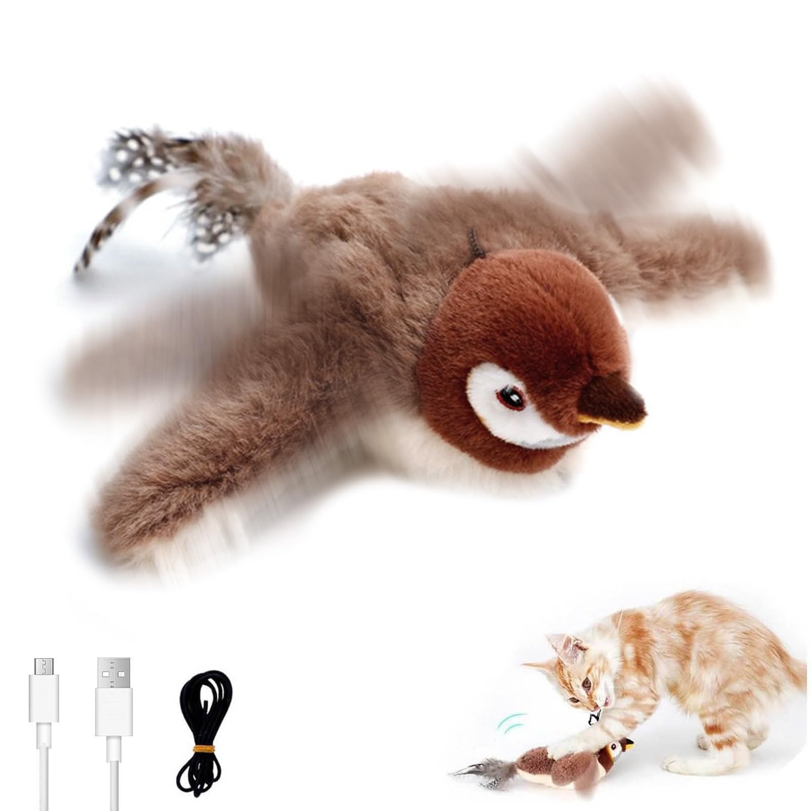 KutaKuta Oiseau Volant Jouet Interactif Rechargeable et Lavable pour Chat Adulte - Jouet Oiseau Gazouillant d'Intérieur