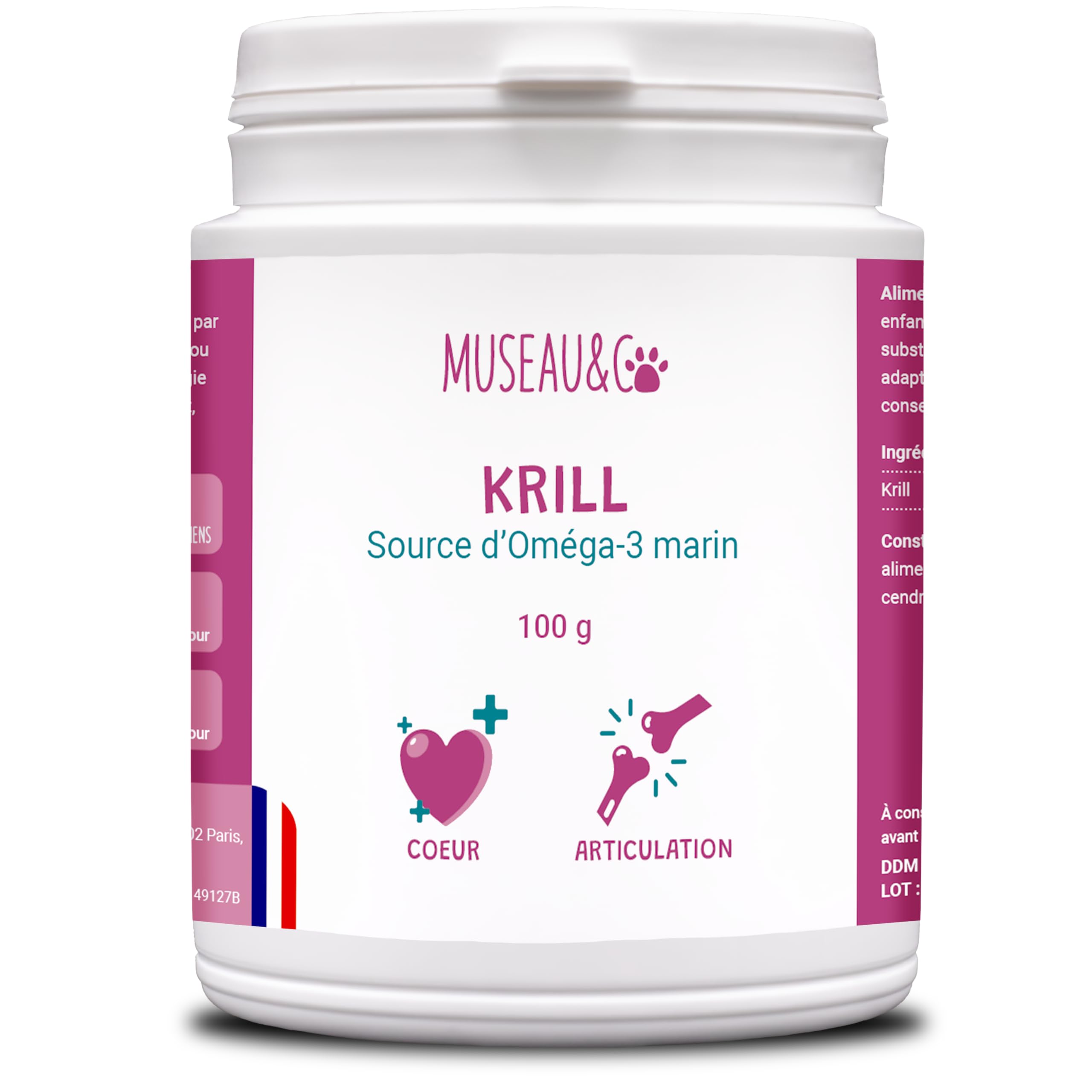 Museau & Co Krill en Poudre pour Chien et Chat - Complément Alimentaire Riche en Oméga 3 et 6 - Beauté du Pelage et des 